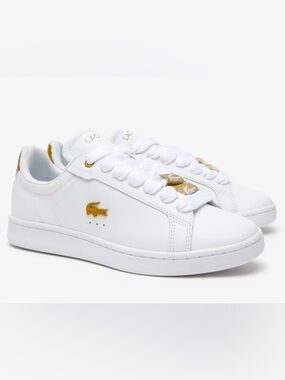 Lacoste Kids White Sneakers with Gold Croc Detail